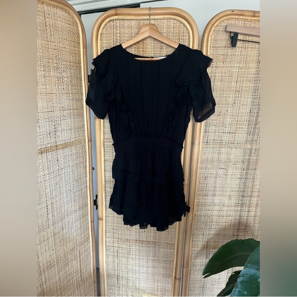 LoveShackFancy Black Ruffle Mini Dress - Picture 5 of 12